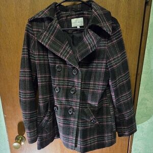 🟡 Fashion Bug Dark Plaid Pea Coat 🟡